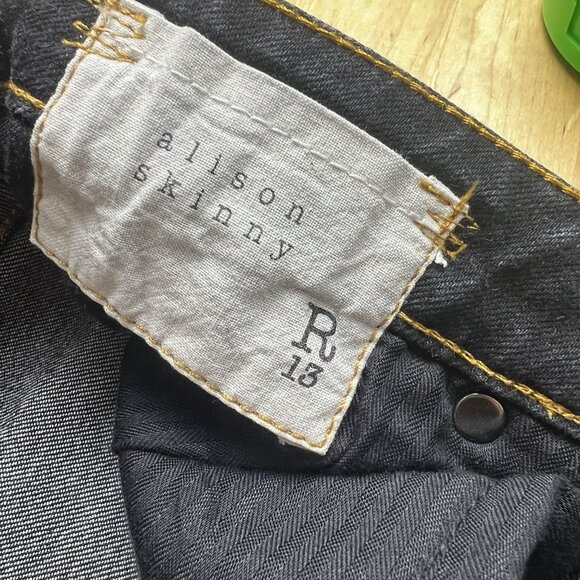 R13‎ Jeans Alison Skinny Tartlon Raw Hem Dark Distressed Made In Italy Size 27 - Picture 7 of 13